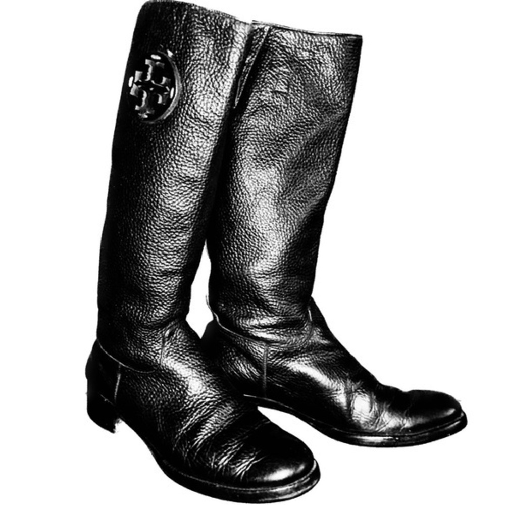 Tory Burch EUC stunning black soft pebbled leather boots size 7 mid calf